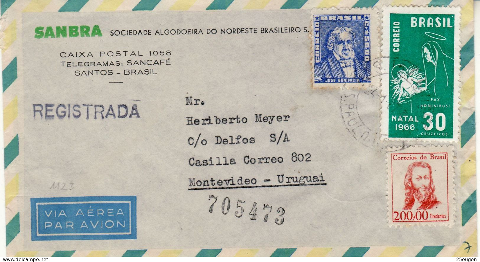BRAZIL 1966 AIRMAIL R - LETTER SENT TO MONTEVIDEO - Brieven En Documenten