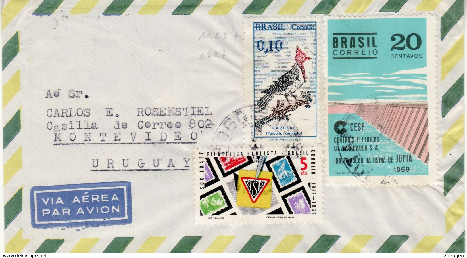 BRAZIL 1969 AIRMAIL  LETTER SENT TO MONTEVIDEO - Storia Postale