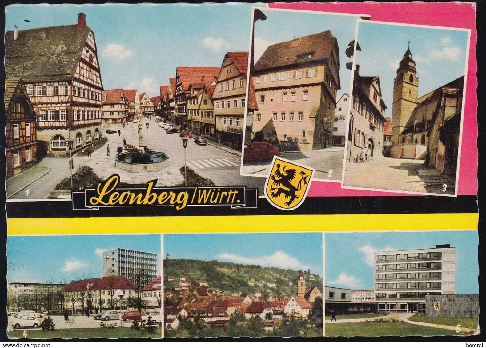 D-71229 Leonberg - Alte Ansichten - Marktplatz - Gasthaus - Bausparkasse - Landratsamt - Nice Stamp -Stempel "Hund" - Leonberg