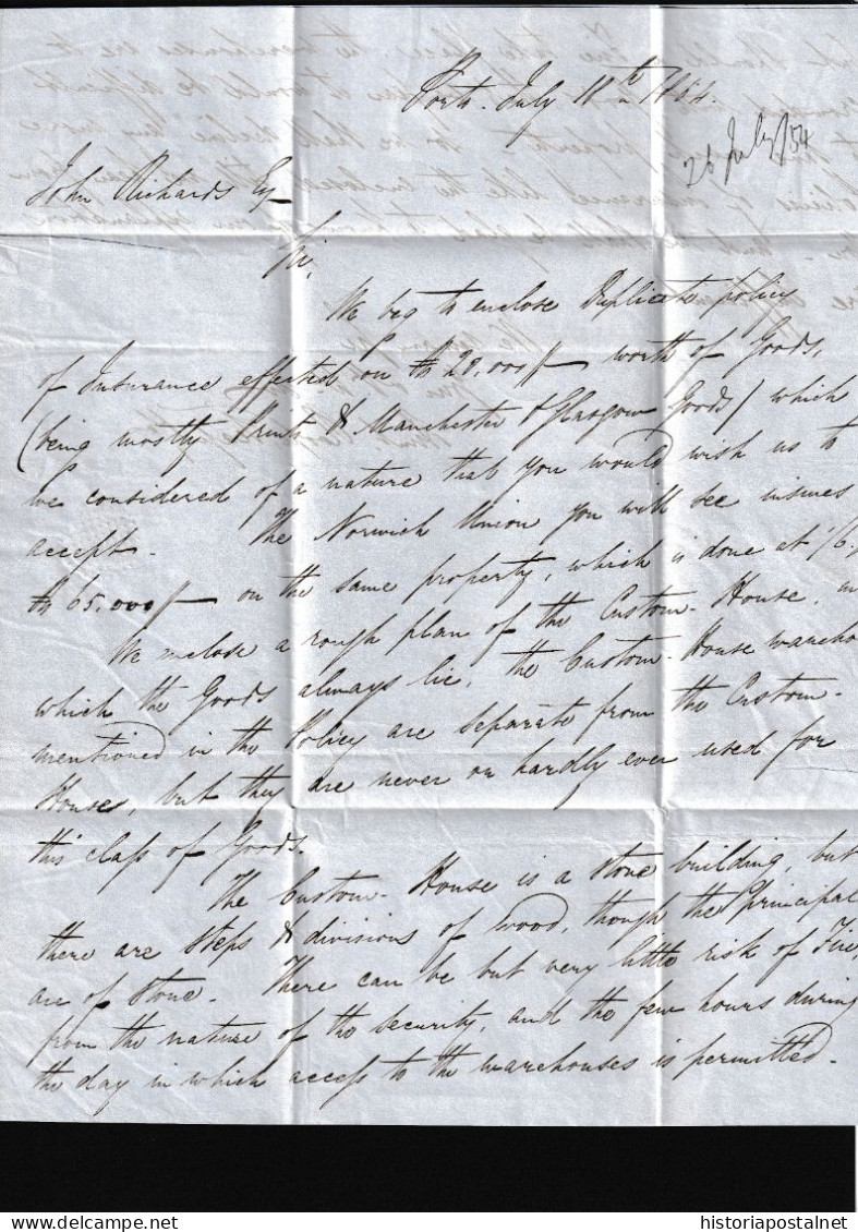 1854  PORTO A LONDRES. FECHADOR DE ORIGEN CIRCULAR EN VERDE Y FECHADOR INGLÉS DE VIGO. - ...-1853 Prefilatelia