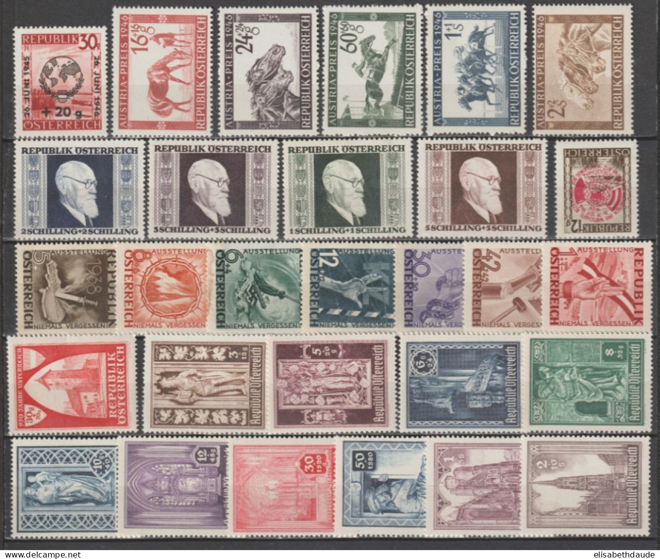 AUTRICHE - 1946 - ANNEE COMPLETE YVERT N°633/662 ** MNH (PETITE SERIE 638/646 * MH) - COTE = 61 EUR. - Années Complètes