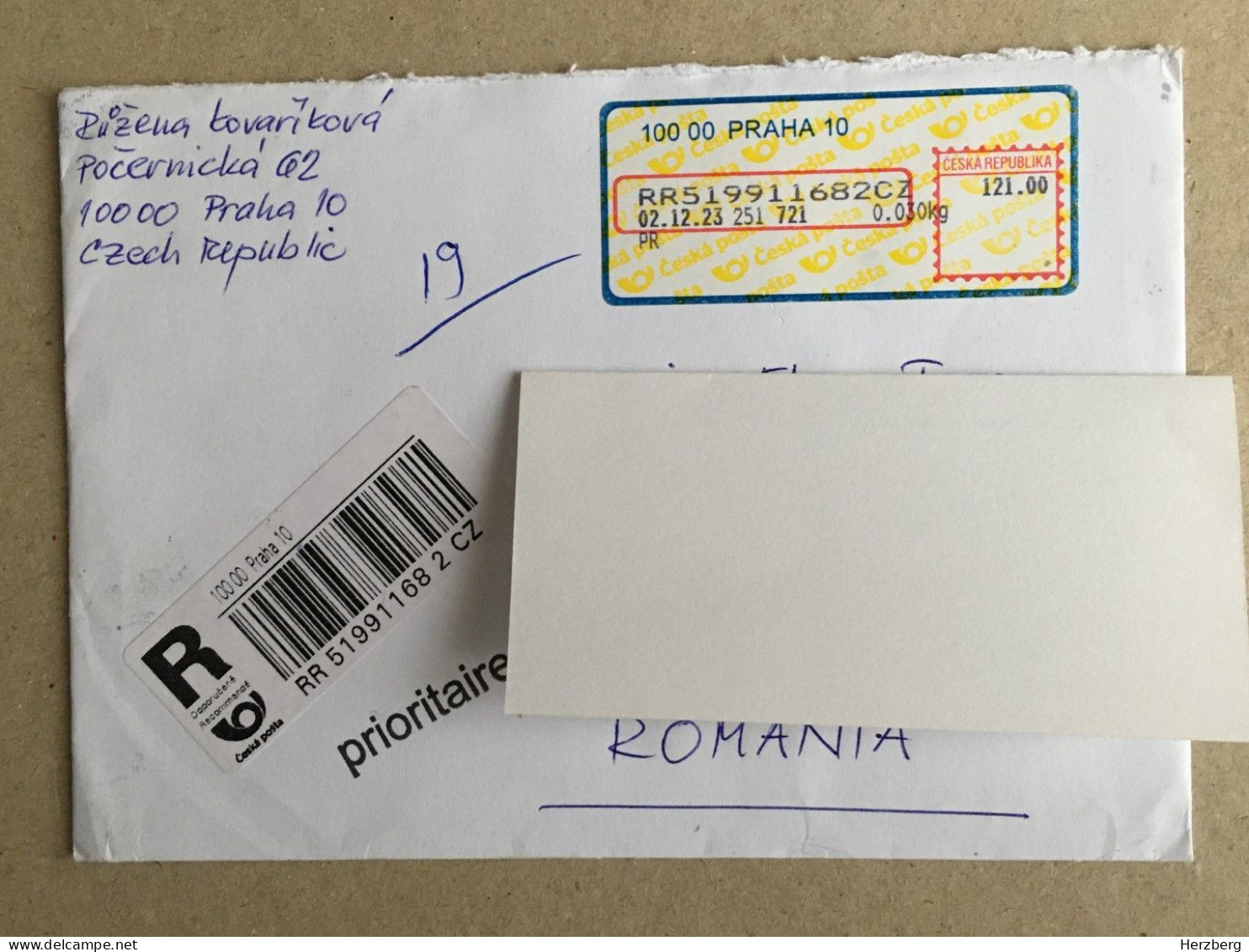 Ceska Republika Ceska Posta Used Letter Stamp Circulated Cover Registered Barcode Label Printed Sticker Praha 2023 - Brieven En Documenten