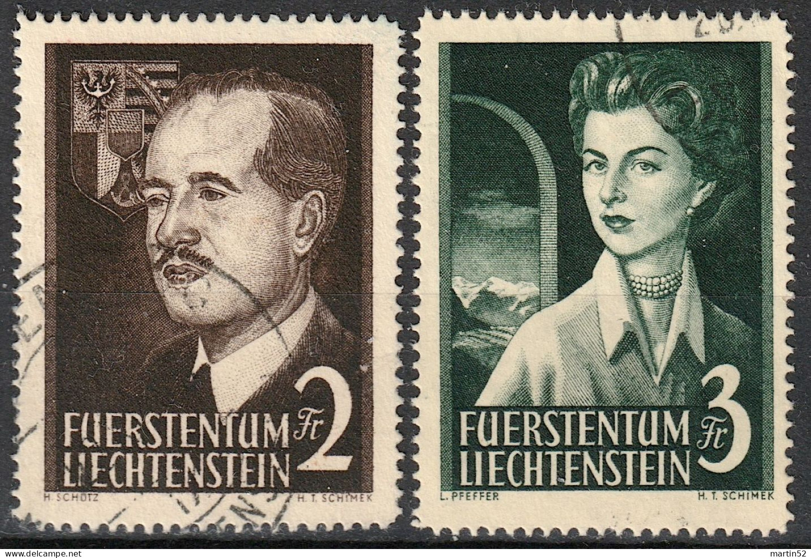 Liechtenstein 1955: Fürstenpaar  Zu 276-277 Mi 332-333 Yv 294-295 Aus Verkehr Mit ⊙ TRIESENBERG (Zumstein CHF 130.00) - Gebraucht