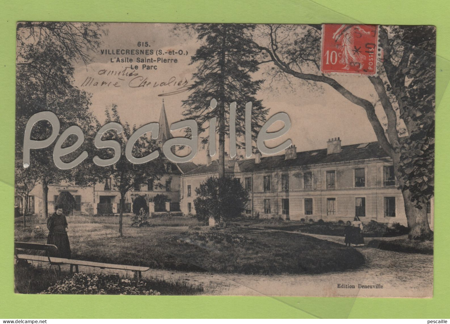 94 VAL DE MARNE - CP ANIMEE VILLECRESNES - L'ASILE SAINT PIERRE - LE PARC - EDITION DENEUVILLE N° 615 - CIRCULEE EN 1910 - Villecresnes