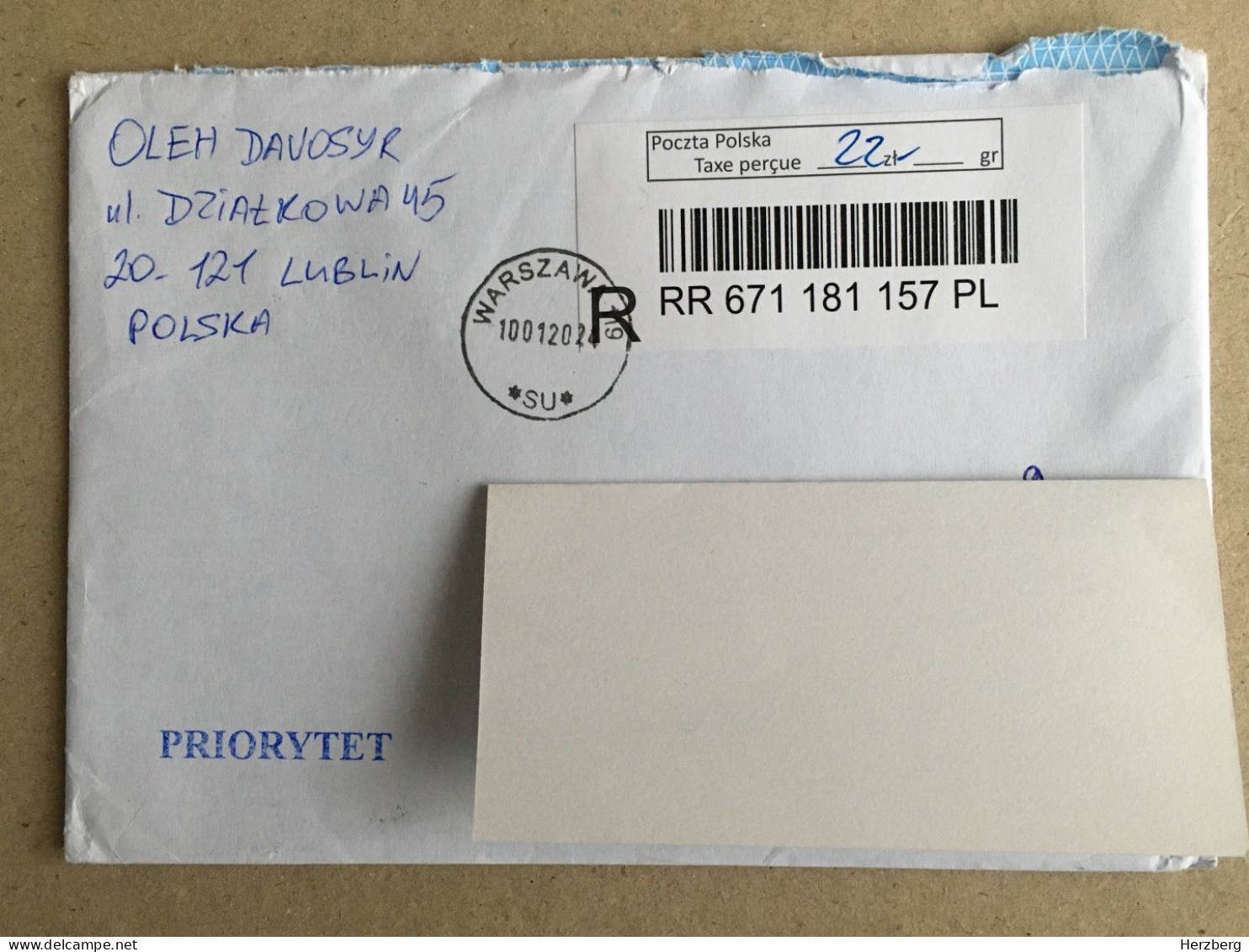 Poland Polska Used Letter Stamp Circulated Cover Registered Barcode Label Printed Sticker Stamp 2020 - Covers & Documents