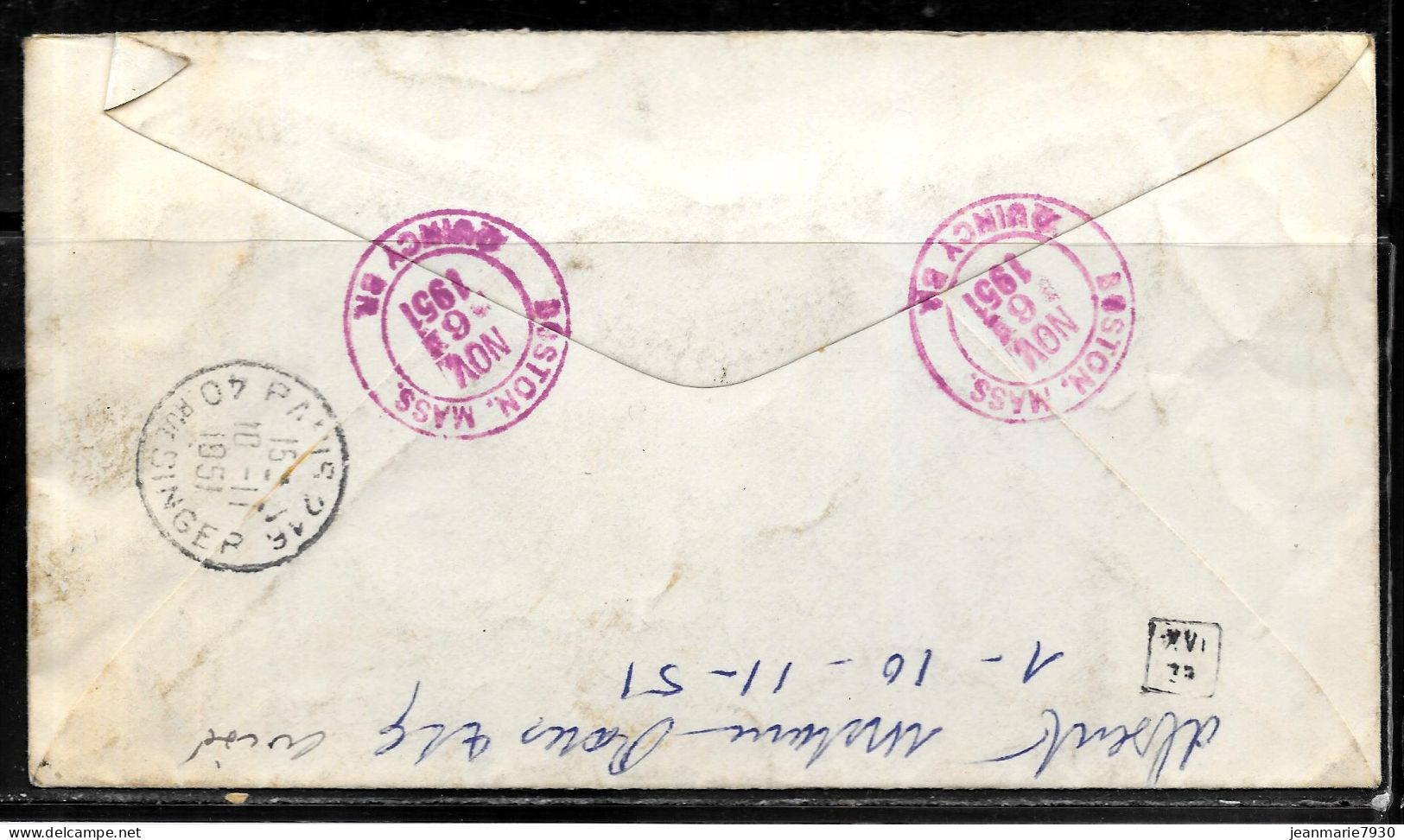 N454 - ETATS UNIS - LETTRE DE BOSTON DU 06/11/1951 POUR LA FRANCE - 1941-60