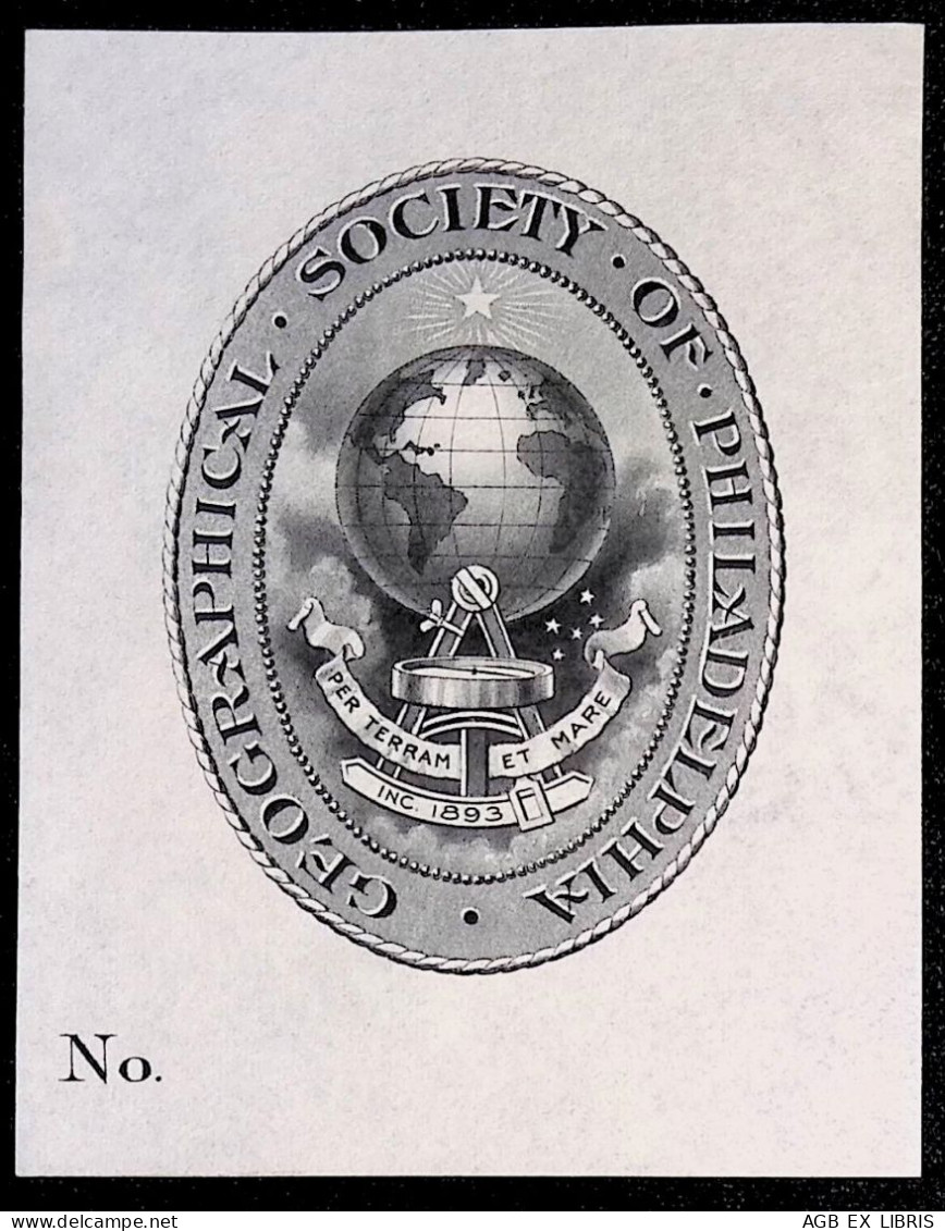 EX LIBRIS Per GEOGRAPHICAL SOCIETY OF PHILADELPHIA US USA L17-F01 XIX° SECOLO ARALDICO ARMORIAL - Exlibris