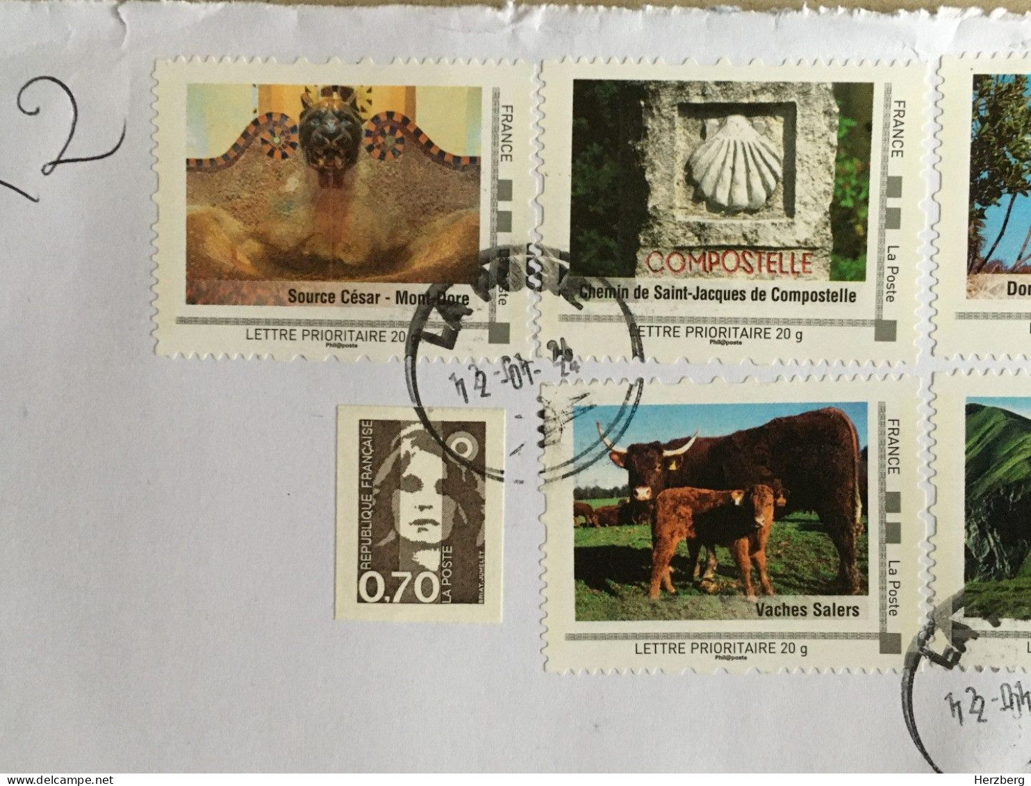 France Registered Letter Marianne Bourree D'auvergne Puy De Sancy Rocamadour Compostelle Source Cezar Cows Vaches 2023 - Briefe U. Dokumente