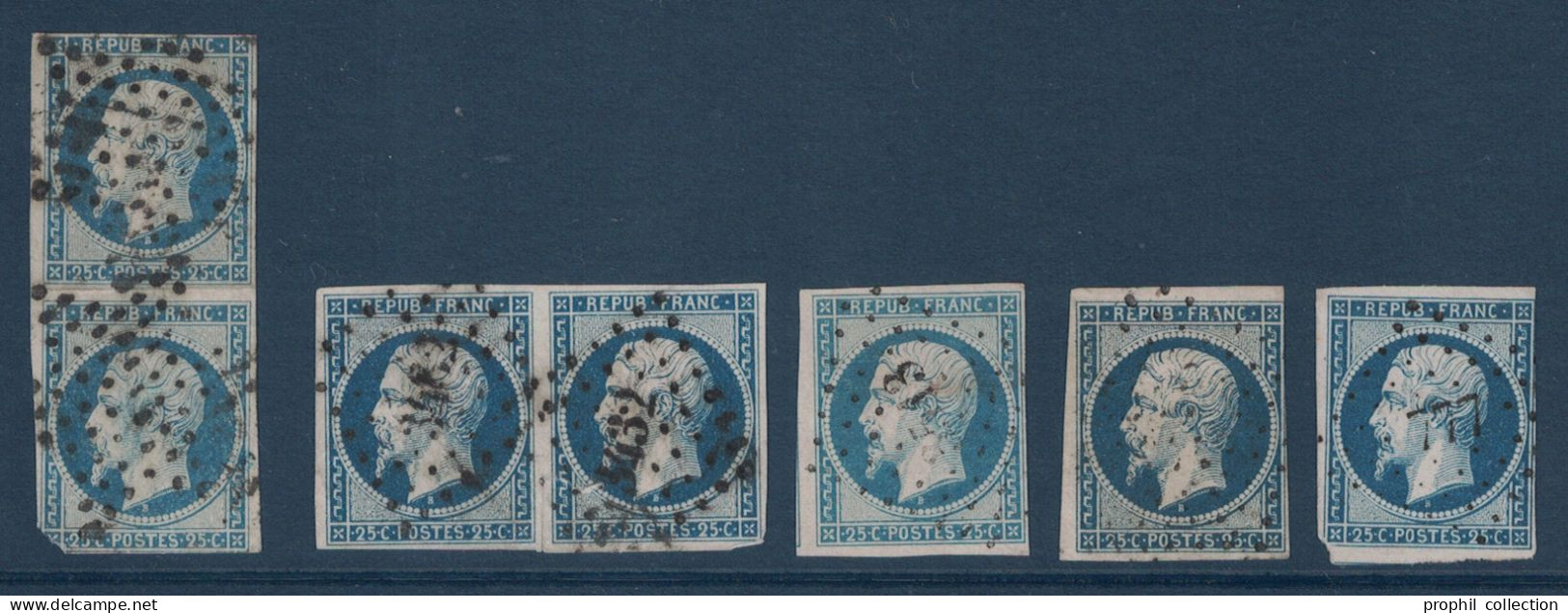 LOT De DIFFÉRENTS TIMBRES Du N° 10 NAPOLÉON 25c BLEU RÉPUBLIQUE - TOUS ÉTATS - 1852 Louis-Napoleon