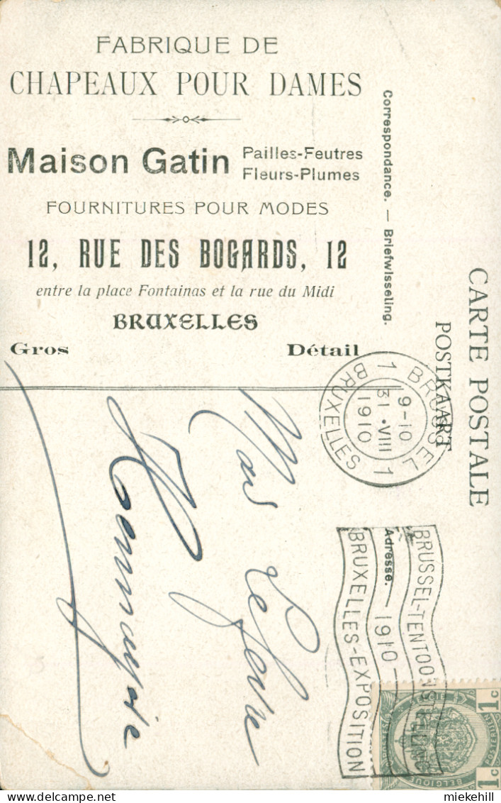 BRUXELLES-RUE DES BOGARDS-CHAPEAUX POUR DAMES-MAISON GATIN- - Petits Métiers