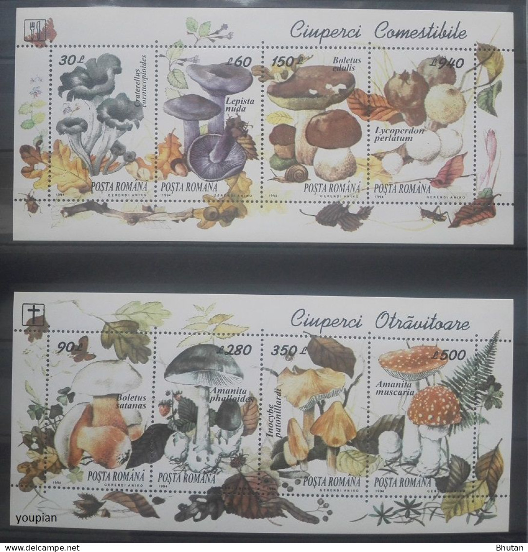 Romania 1994, Endemic Mushrooms, Two MNH S/S - Nuevos