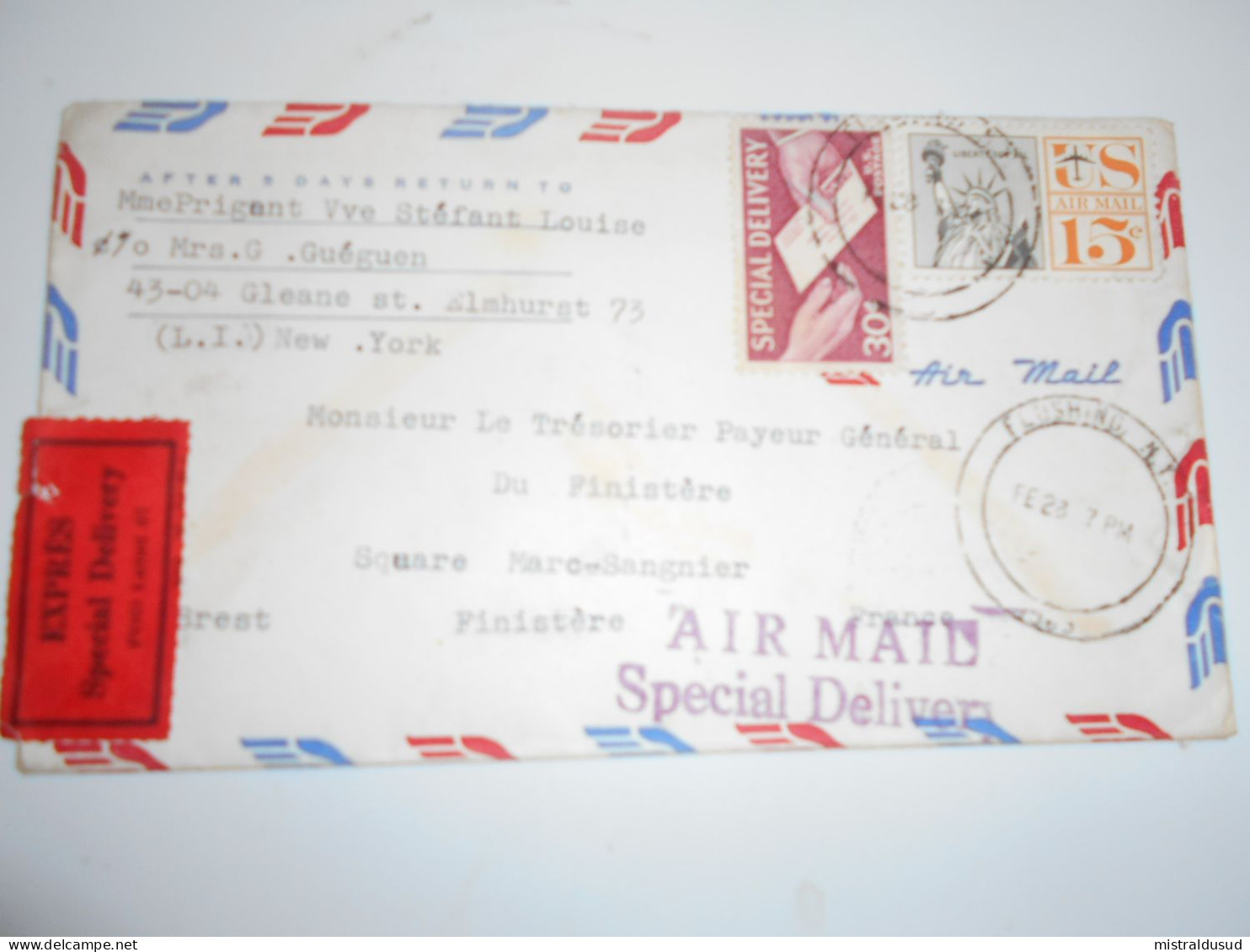 Etats-unis , Lettre Special Delivery De New-york 1963 Pour Brest - Covers & Documents