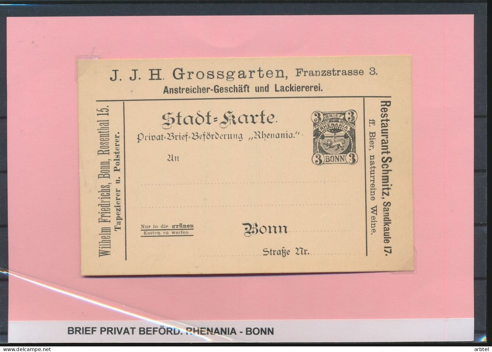 ALEMANIA ENTERO POSTAL CORREO PRIVADO BONN PUBLICIDAD CERVEZ VINO WINE BEER COMIDA FOOD - Beers