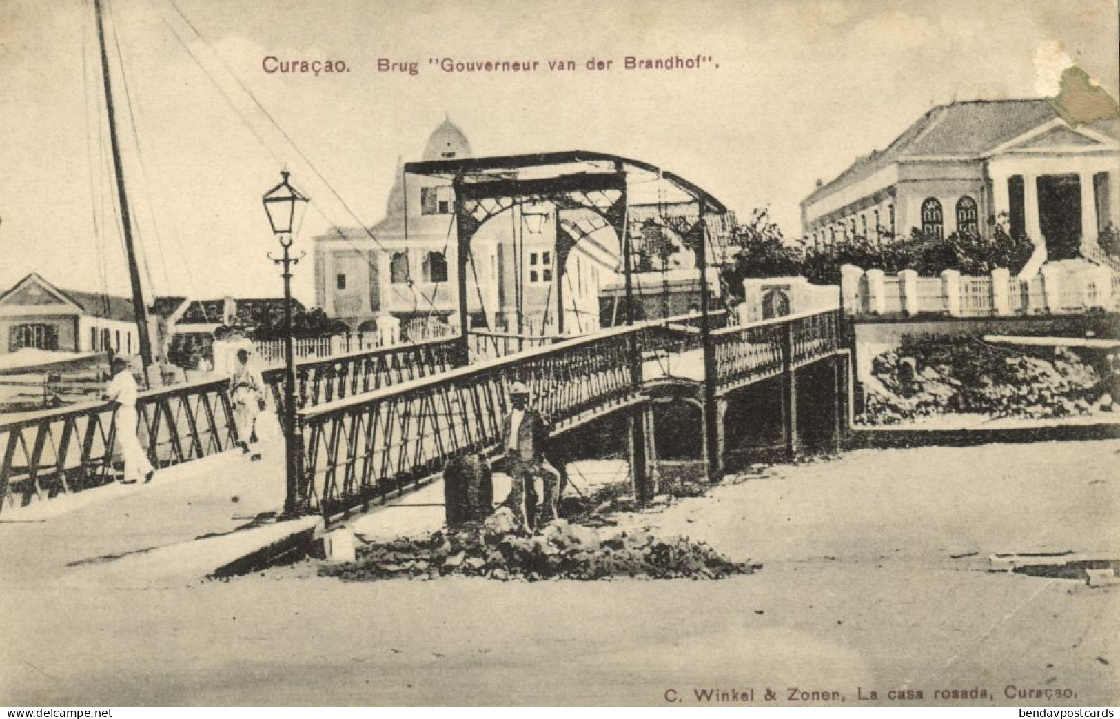 Curacao, D.W.I., WILLEMSTAD, Brandhof Bridge (1910s) Winkel & Zonen Postcard - Curaçao