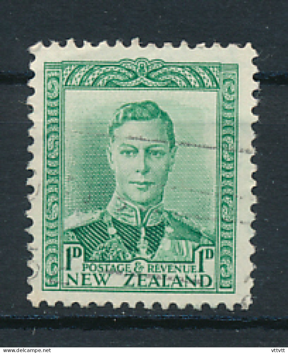 Timbre : NEW ZEALAND, NOUVELLE ZELANDE (1938), King Georges VI, Postage & Revenue, 1 D, Oblitéré  - Used Stamps