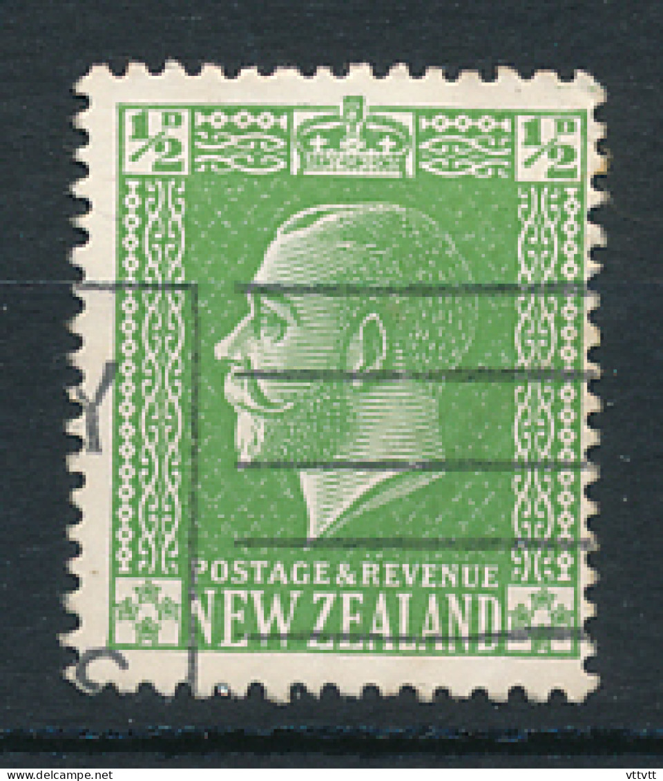 Timbre : NEW ZEALAND, NOUVELLE ZELANDE (1915), King Georges V, Postage & Revenue, 1/2 D, Oblitéré  - Usados