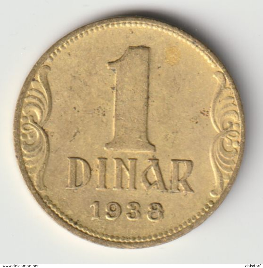 YUGOSLAVIA 1938: 1 Dinar, KM 19 - Yugoslavia
