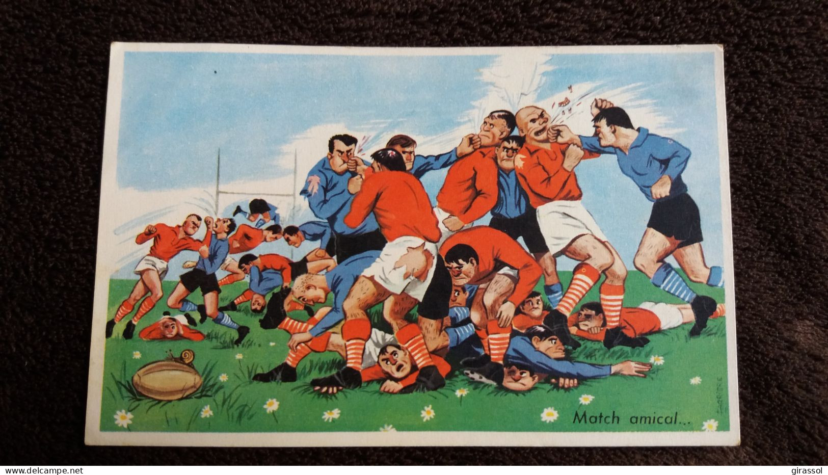CPSM RUGBY MATCH AMICAL BAGARRE BALLON ILLUSTRATEUR CARRIERE HUMOUR ED PHOTOCHROM 730 - Rugby