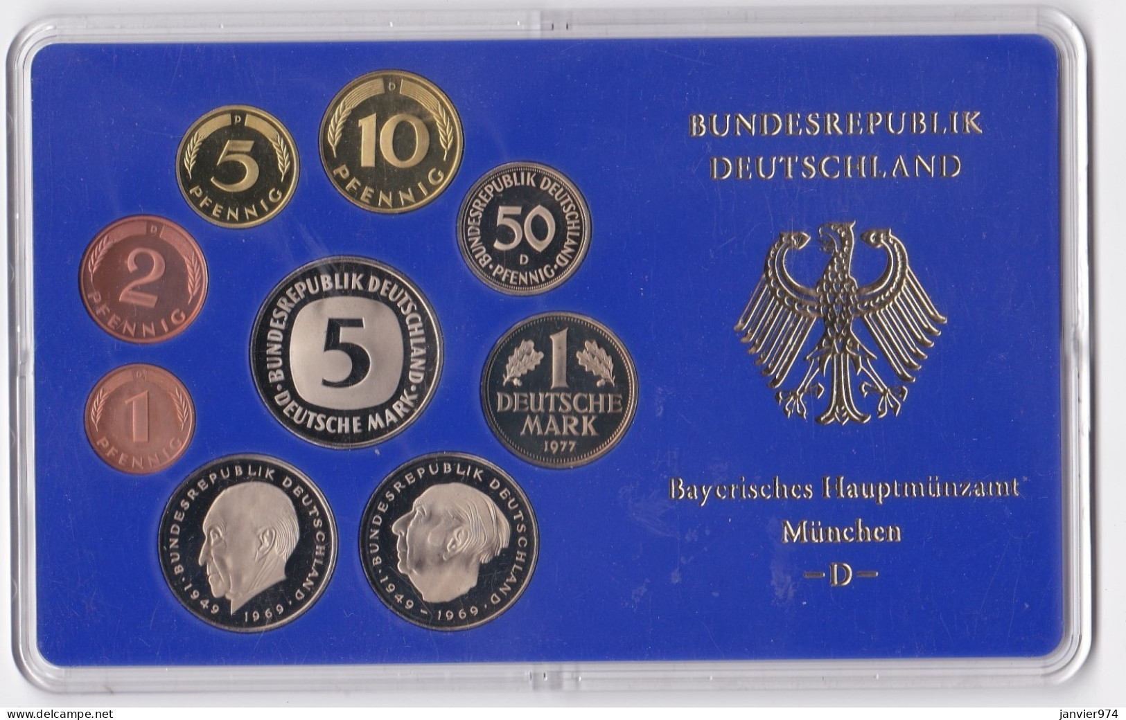 Allemagne Coffret Officiel BE PP Proof 1 Pfennig à 5 Mark 1977 Atelier D Munich , Neuve - Mint Sets & Proof Sets