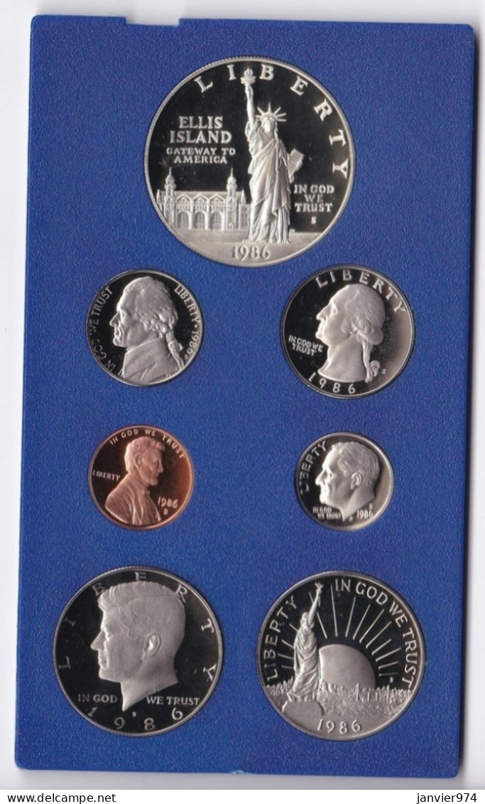 Etats Unis, Set 1986 S San Francisco Proof Coin , 7 Pièces De Monnaie Neuves Dont 1 Dollar En Argent , Dans Son Coffret - Jahressets