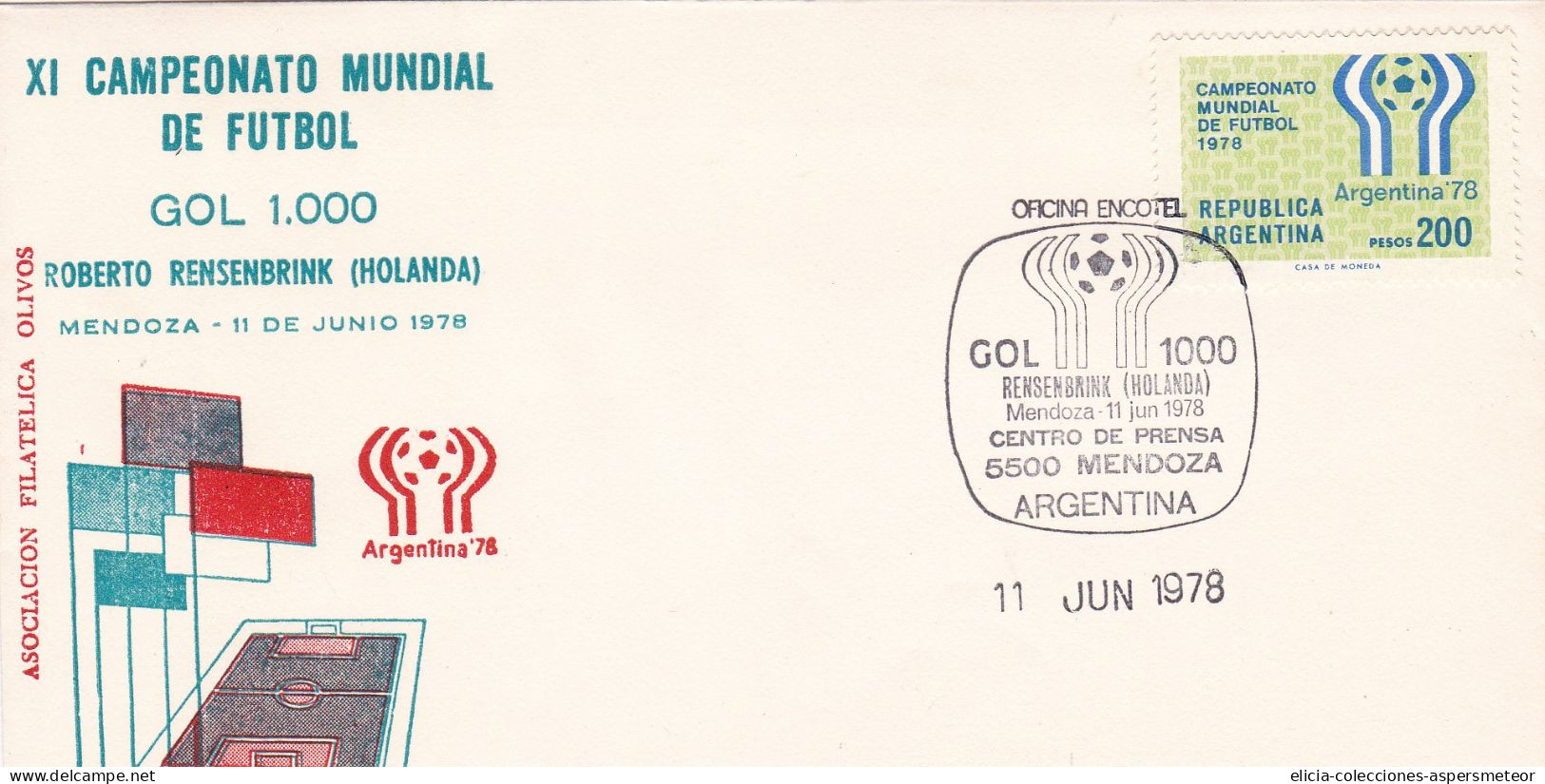 Argentina - 1978 - FDC - World Soccer Championship - Gol N1000 - Olivos Philatelic Circle -  Caja 30 - FDC