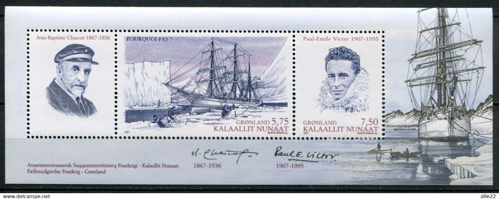 Grönland Greenland Join France Mi# 496-7 Block 39 Postfrisch/MNH - Arctic Polar Explorer - Neufs