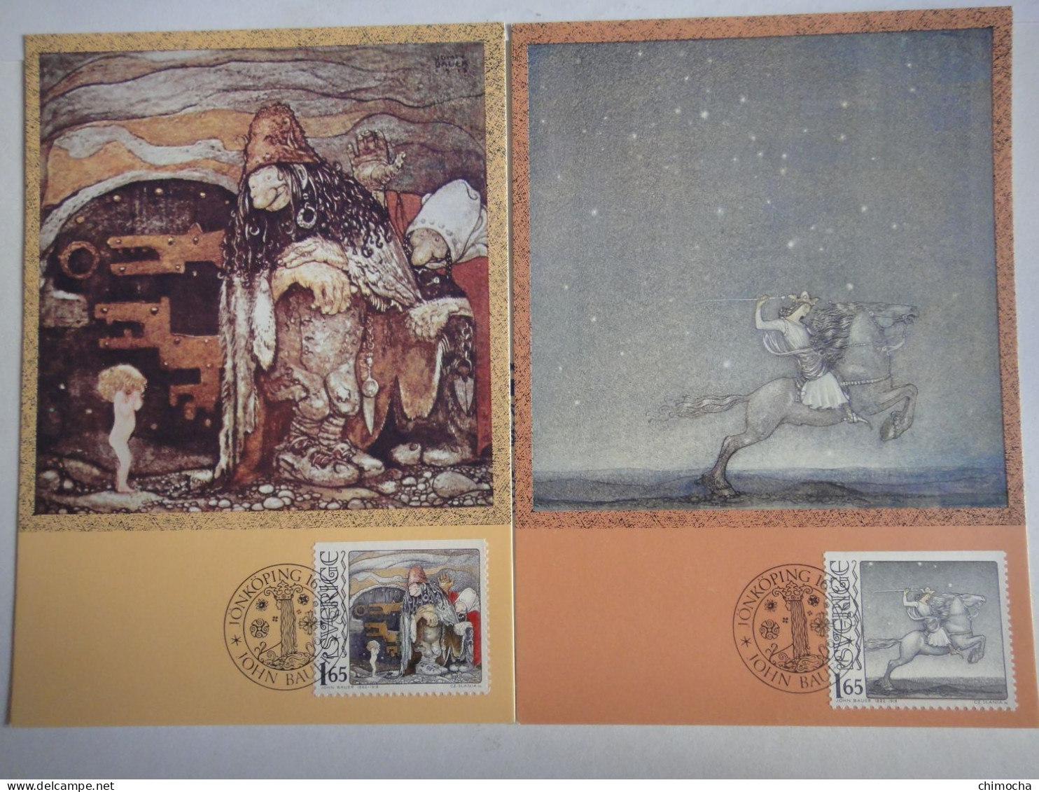 Suecia, 2Tarjetas Máxima, (Grabador Slania), 100º Ani. Fall: Pintor Jhon Baner, Año 1982  Ref 856/57 - Maximum Cards & Covers
