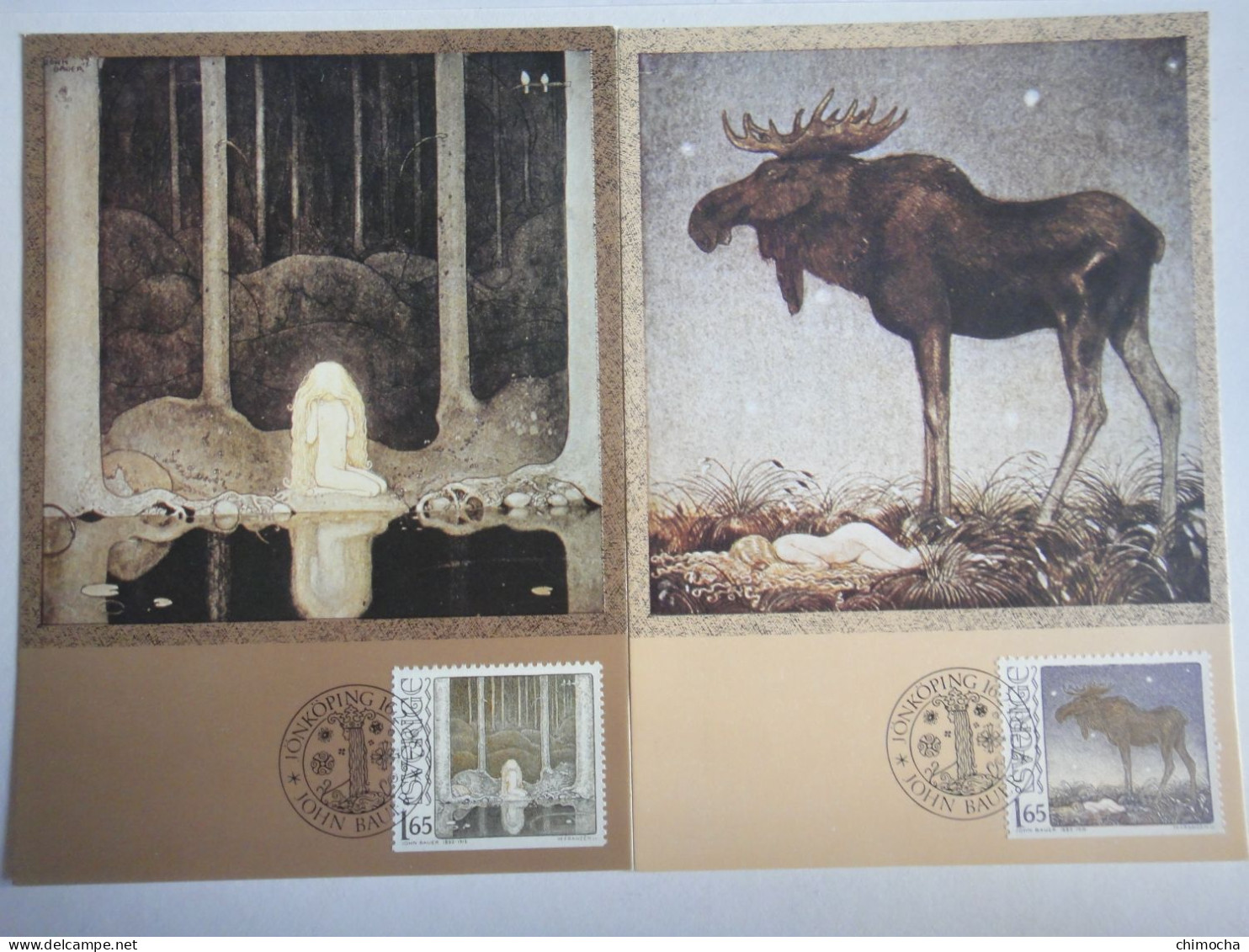 Suecia, 2Tarjetas Máxima, 100º Ani. Fallecimiento Pintor Jhon Baner, Año 1982  Ref 856/57 - Maximum Cards & Covers
