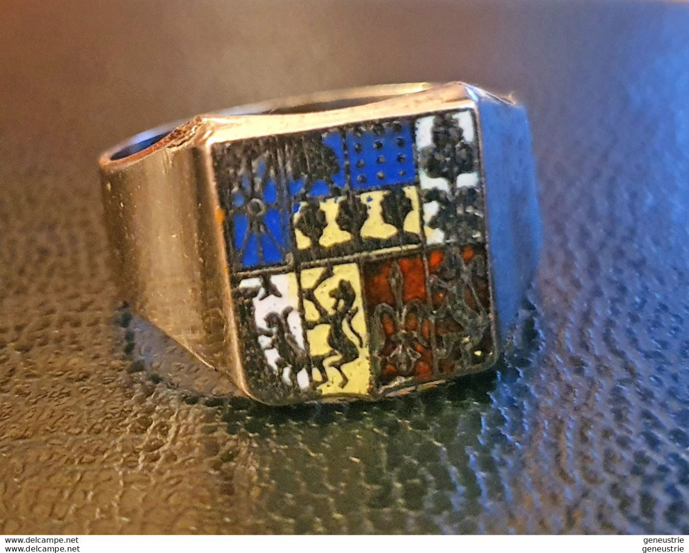 Bague Vintage Chevalière Années 50 émaillée "Armoiries Pays Basque" 21.5mm Int. - Bagues