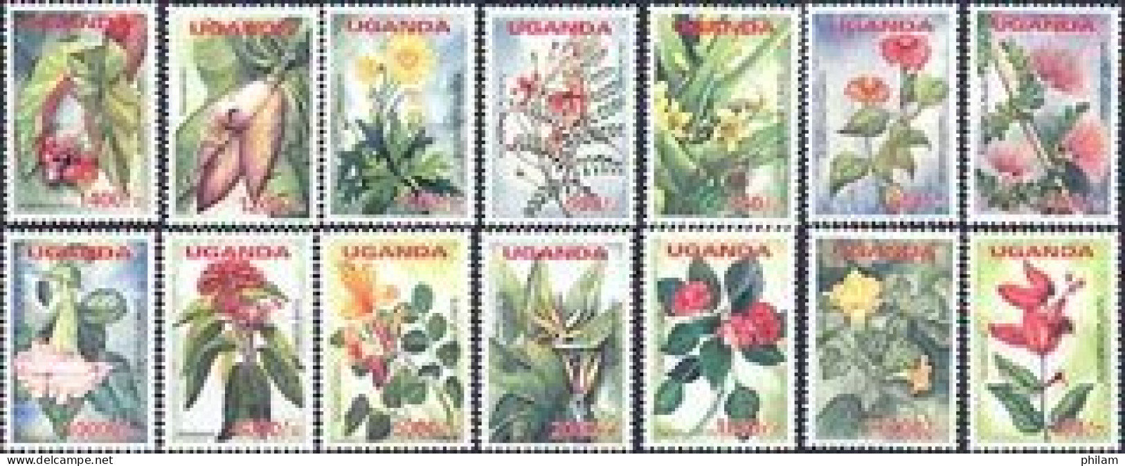 OUGANDA 2007 - Série Courante - Fleurs - 14 V. - Uganda (1962-...)