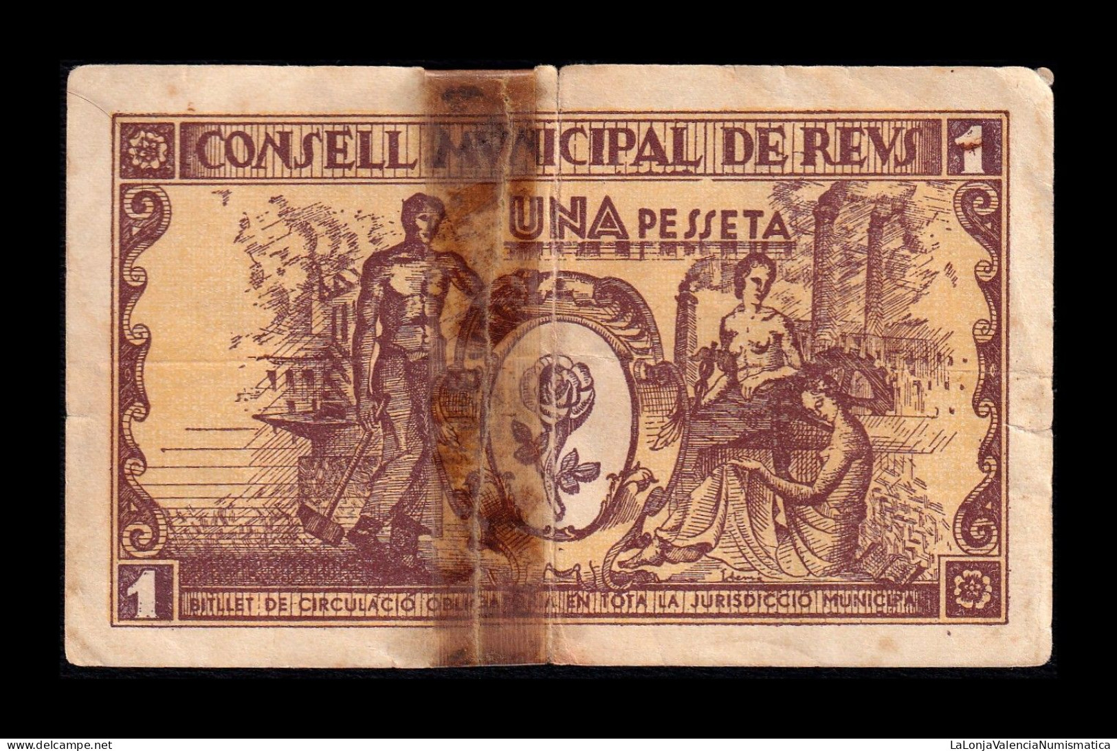 España Spain Billete Local Guerra Civil Reus 1 Peseta 1937 Bc- F- - Otros & Sin Clasificación