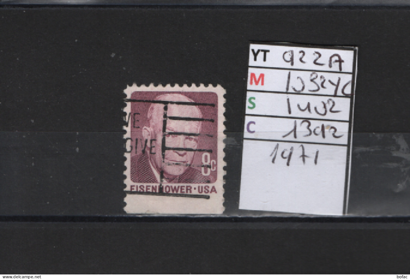 PRIX FIXE Obl 922A YT 1032YC MC 1402 SCO 1392 GIB Eisenhower Dentelée  3 Cotés  1971  Etats Unis 58A/14 - Used Stamps