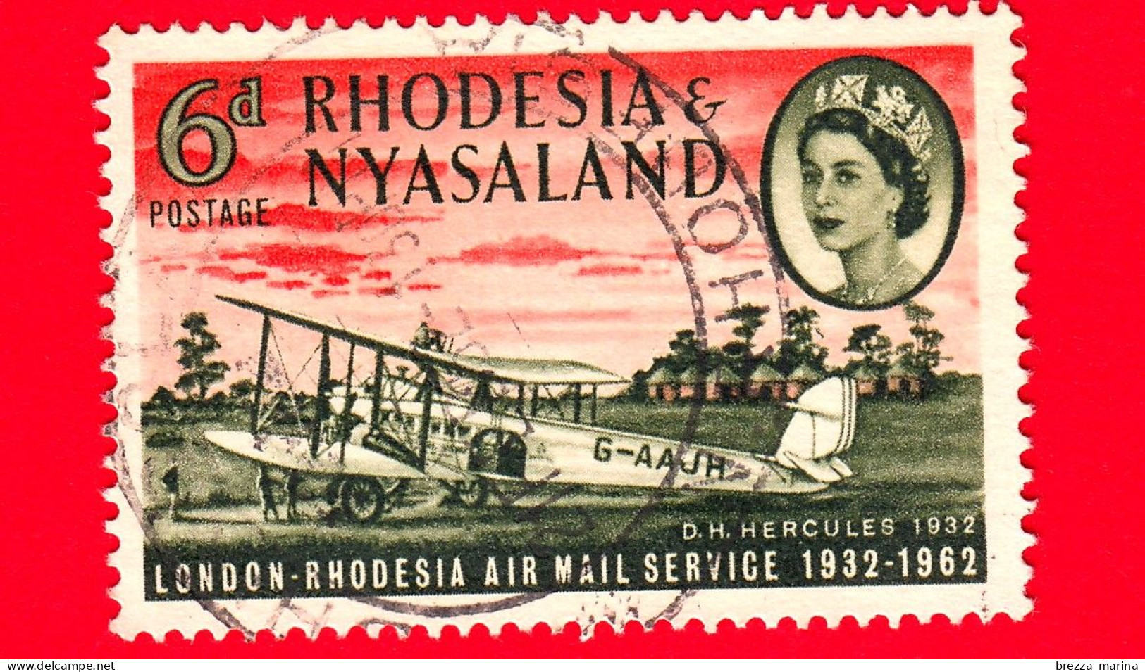 Rhodesia & Nyasaland - Usato - 1962 - Regina Elisabetta - 30° Anniversario 1° Servizio Di Posta Aerea Londra-Rhodesia - Rodesia & Nyasaland (1954-1963)