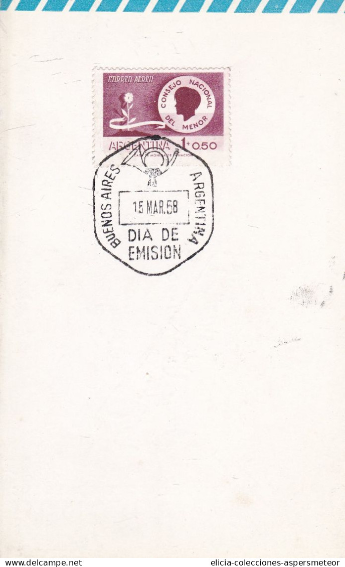 Argentina - 1958 - FDC - National Council For Minors Stamp - Air Mail Flyer - Caja 30 - FDC