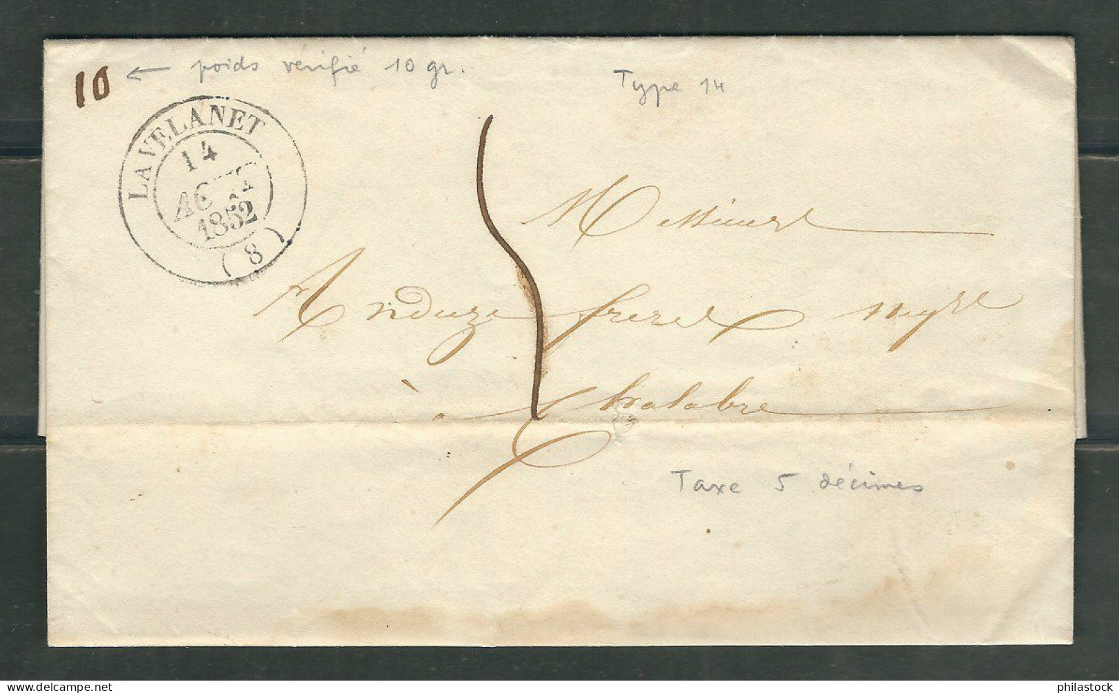 FRANCE 1852 Marque Postale Taxée De Lavelanet Pour Chalabre - 1852 Louis-Napoléon