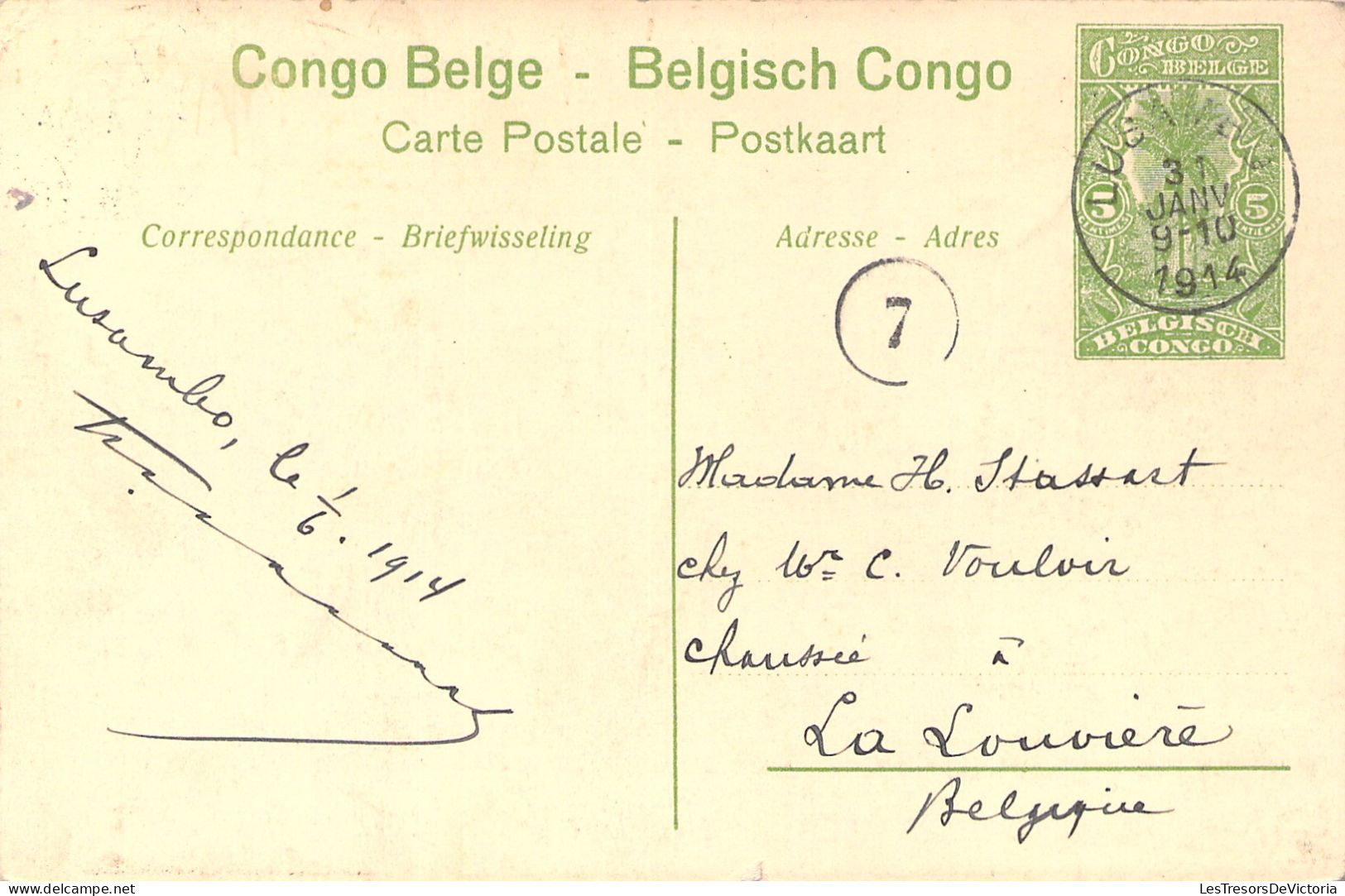 Congo Belge - Village Bateke Pres Leopoldville - Entier Postal Circulé 1914 - Carte Postale Ancienne - Congo Belga