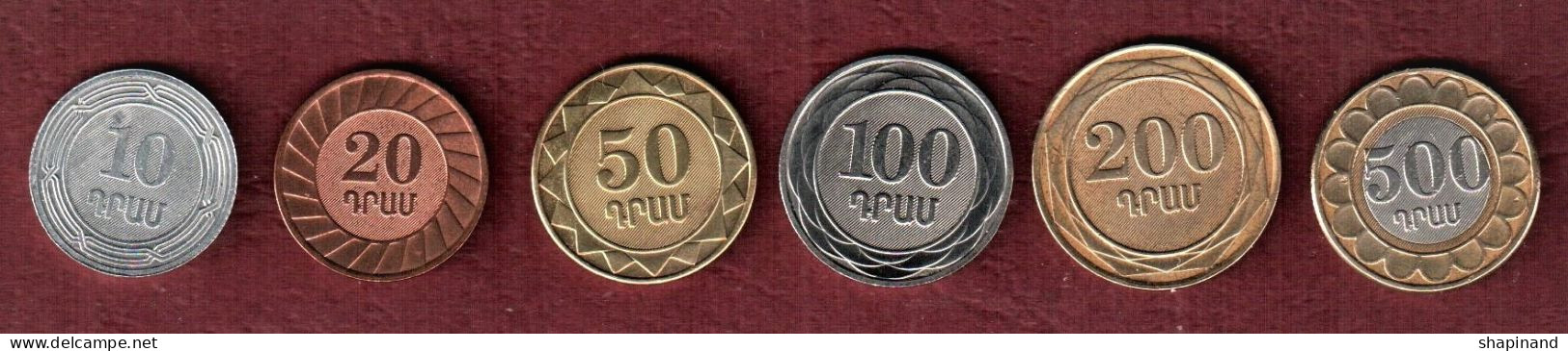 Armenia 2003/04. Set Of 6 High Quality Coins XF:10,20,50,100,200 And 500 Drams. - Armenien