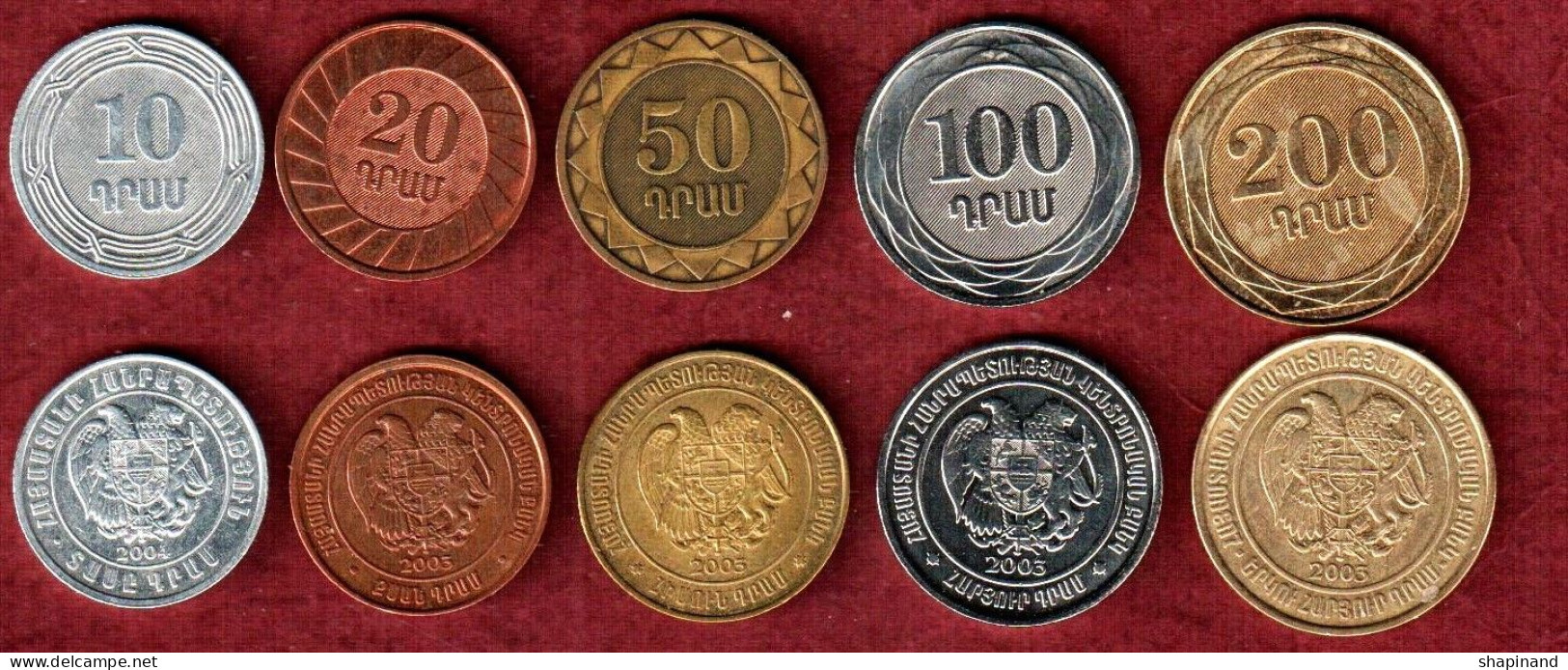 Armenia 2003/04. Set Of 5 High Quality Coins XF:10,20,50,100,and 200 Drams. - Armenien