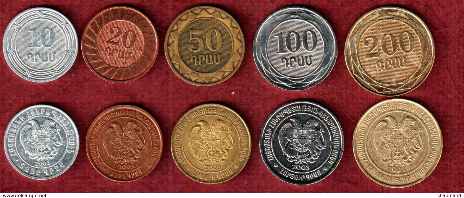 Armenia 2003/04. Set Of 5 High Quality Coins XF:10,20,50,100,and 200 Drams. - Armenia