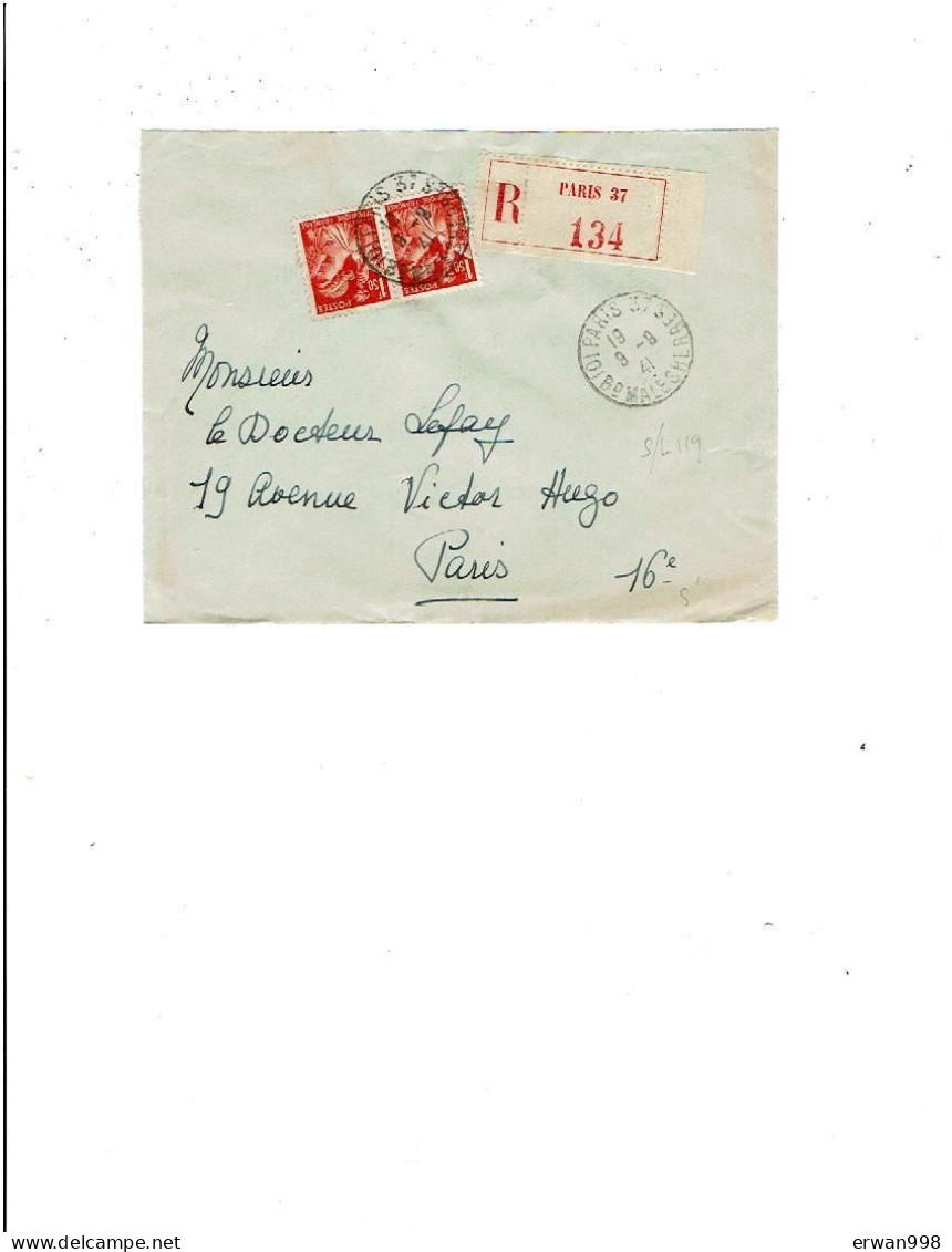 PARIS37 (bd Malesherbes) LR Du 9/9/1941 Devant D'enveloppe Timbre Paire D' IRIS YT435 Rouge Cachet Manuel 796 - 1939-44 Iris