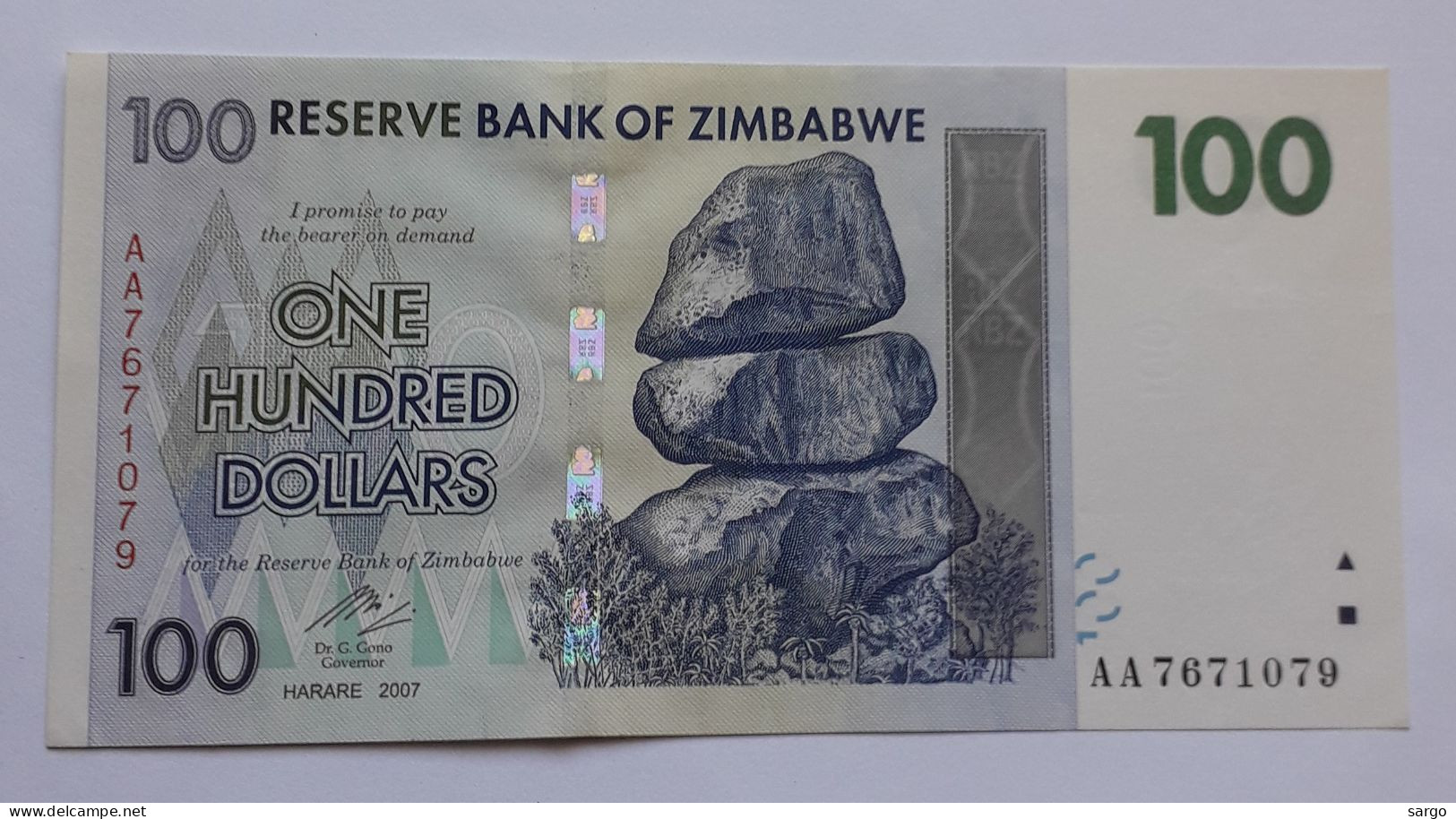 ZIMBABWE - 100 DOLLARS  - P 69  (2007)  - UNC - BANKNOTES - PAPER MONEY - CARTAMONETA - - Simbabwe