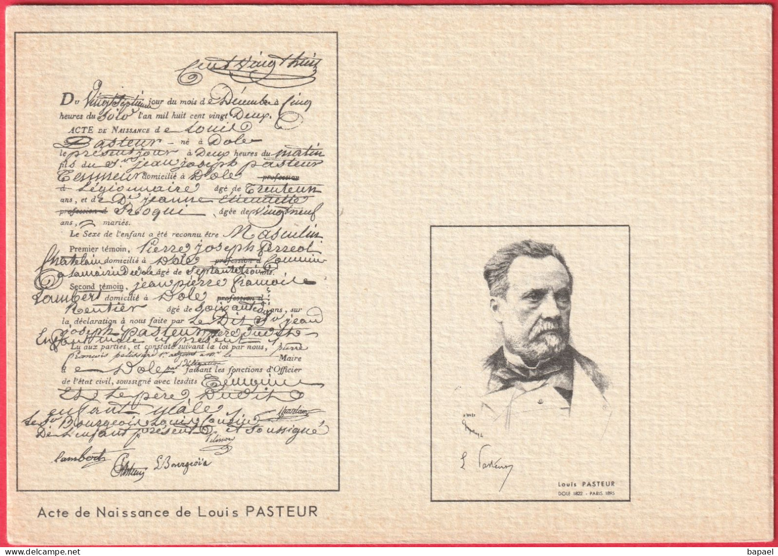Acte De Naissance De Louis Pasteur (Né à Dole Le 27 Décembre 1822) - Nobelprijs