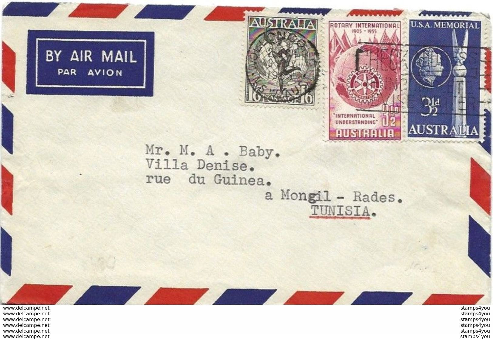 212 - 39 - Enveloppe Envoyée D'Australie En Tunisie 1955 - Briefe U. Dokumente