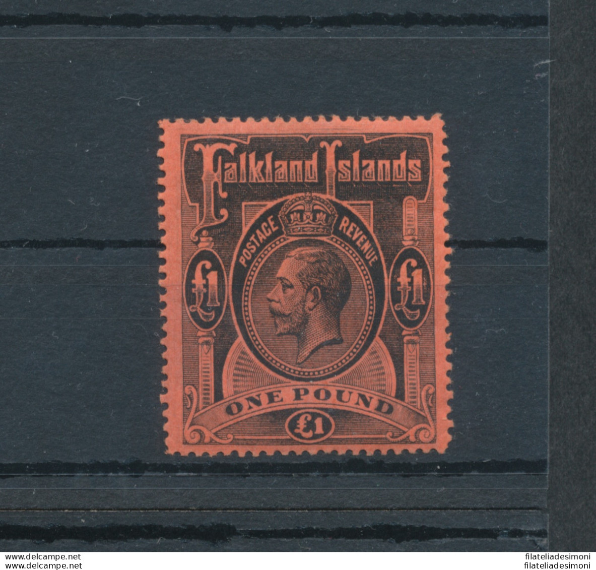 1912-20 FALKLAND ISLANDS - Stanley Gibbons N. 69 - 1 Sterlina Black And Red - MNH** Lusso - Other & Unclassified