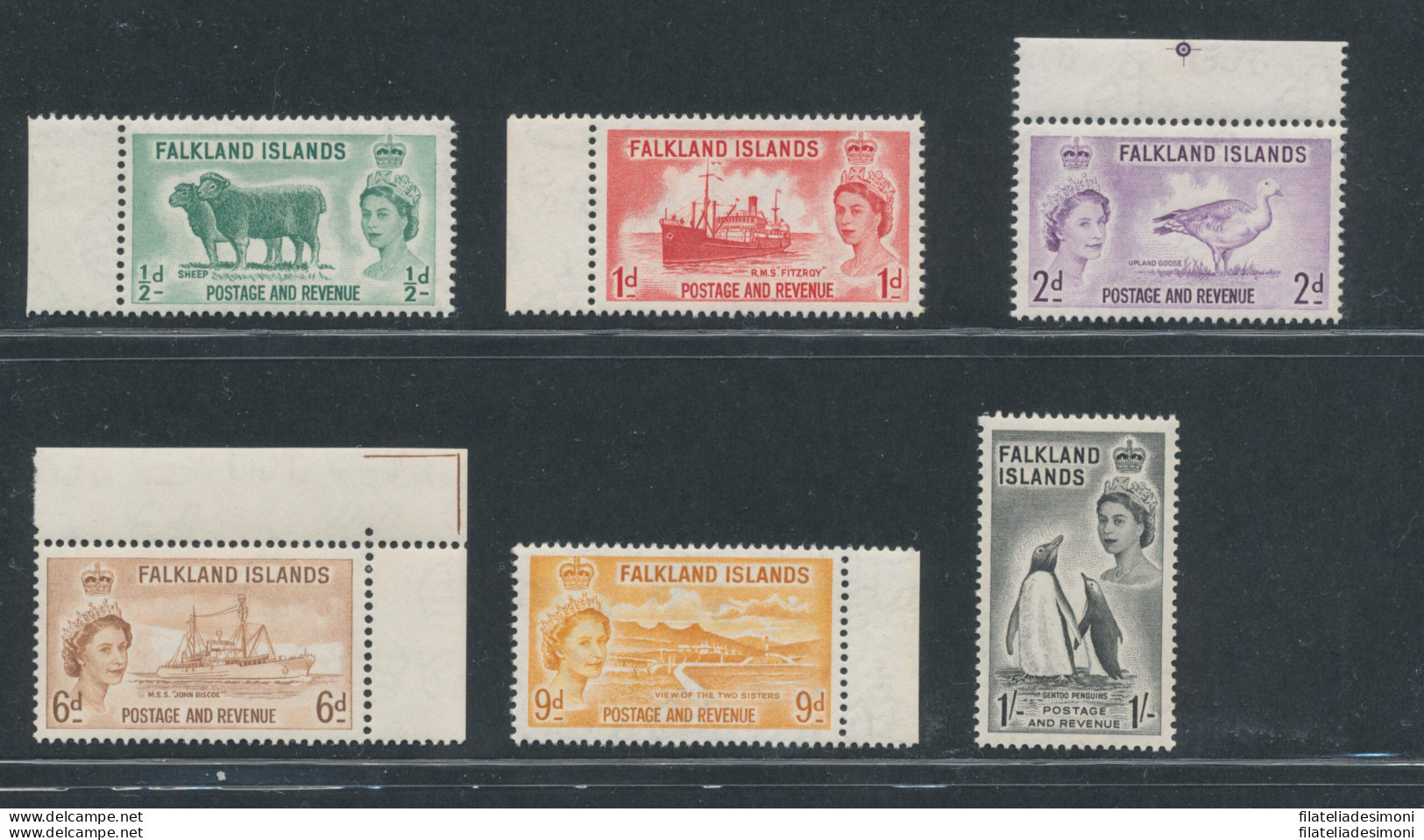 1955-57 FALKLAND ISLANDS - SG 187/192 - 6 Valori - Serie Completa - MNH** - Otros & Sin Clasificación