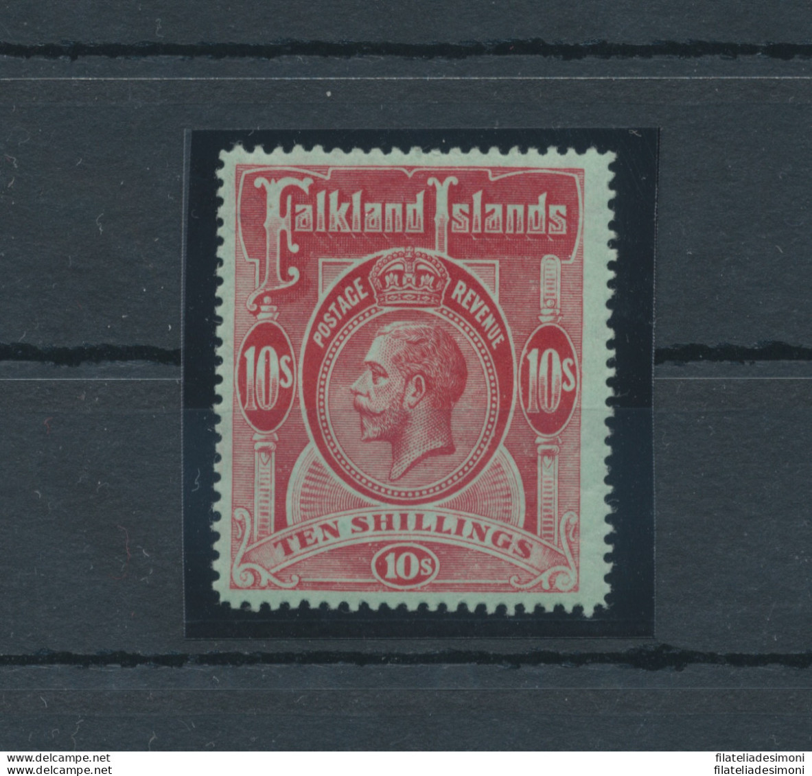 1912-20 FALKLAND ISLANDS - Stanley Gibbons N. 68 - 10 Scellini Red Geen - MNH** Firmato Bolaffi - Lusso - Other & Unclassified