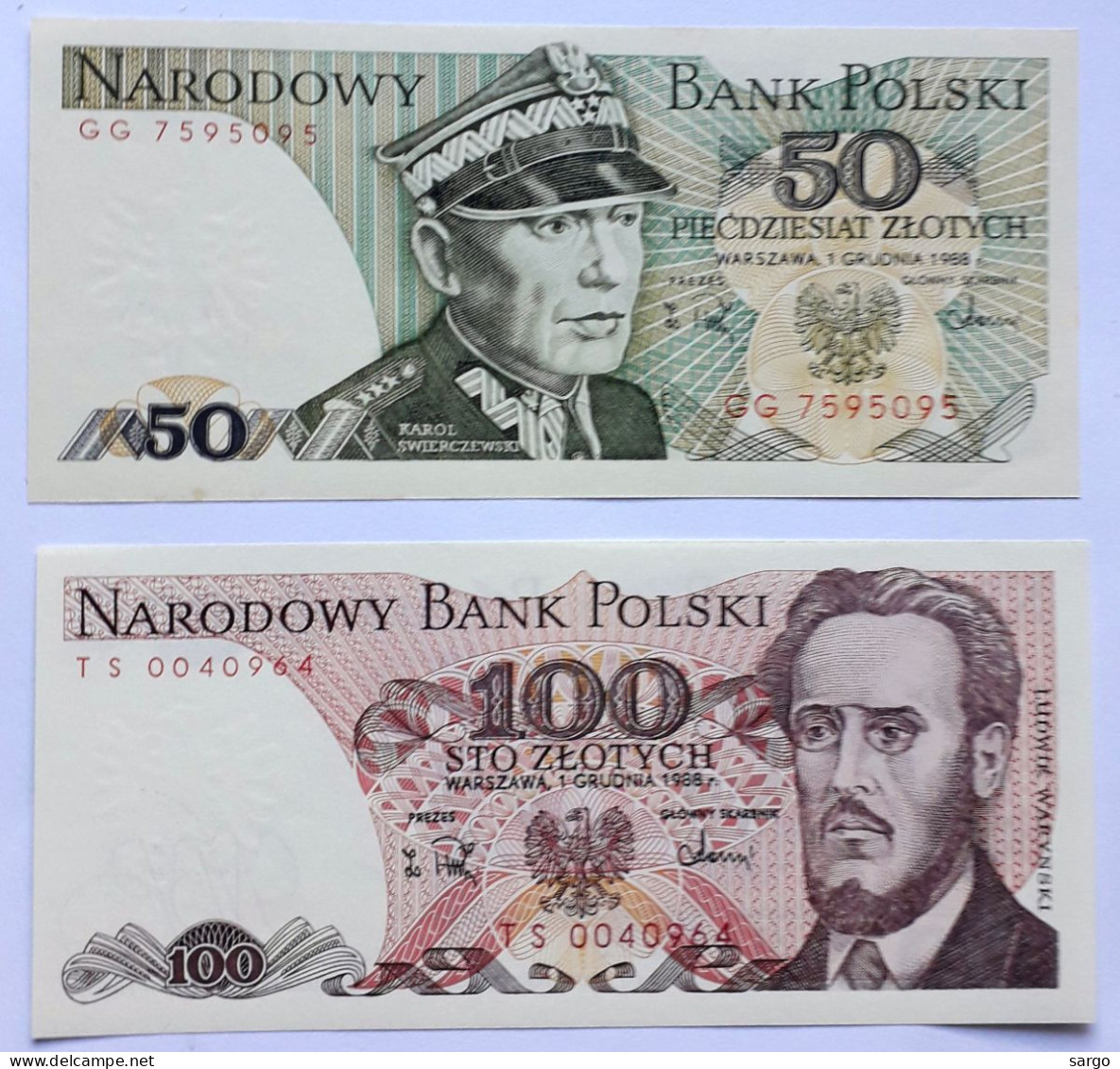 POLAND - 50,100 ZLOTYCH - P 142, P 143  (1988)  - 2 PCS - UNC - BANKNOTES - PAPER MONEY - CARTAMONETA - - Polonia