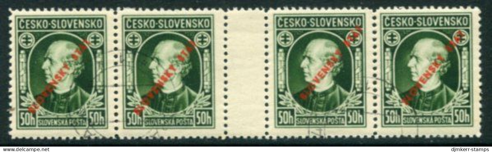 SLOVAKIA 19392 Hlinka Definitive With Overprint Gutter Pair Used Michel 24A - Used Stamps