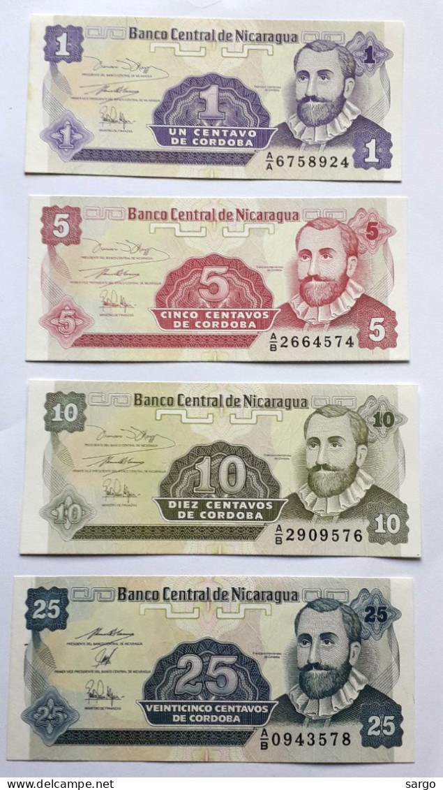 NICARAGUA - 1,5,4,25 CENTAVOS - P FROM 167 TO 170 (1991)  - 4 PCS - UNC - BANKNOTES - PAPER MONEY - CARTAMONETA - - Nicaragua