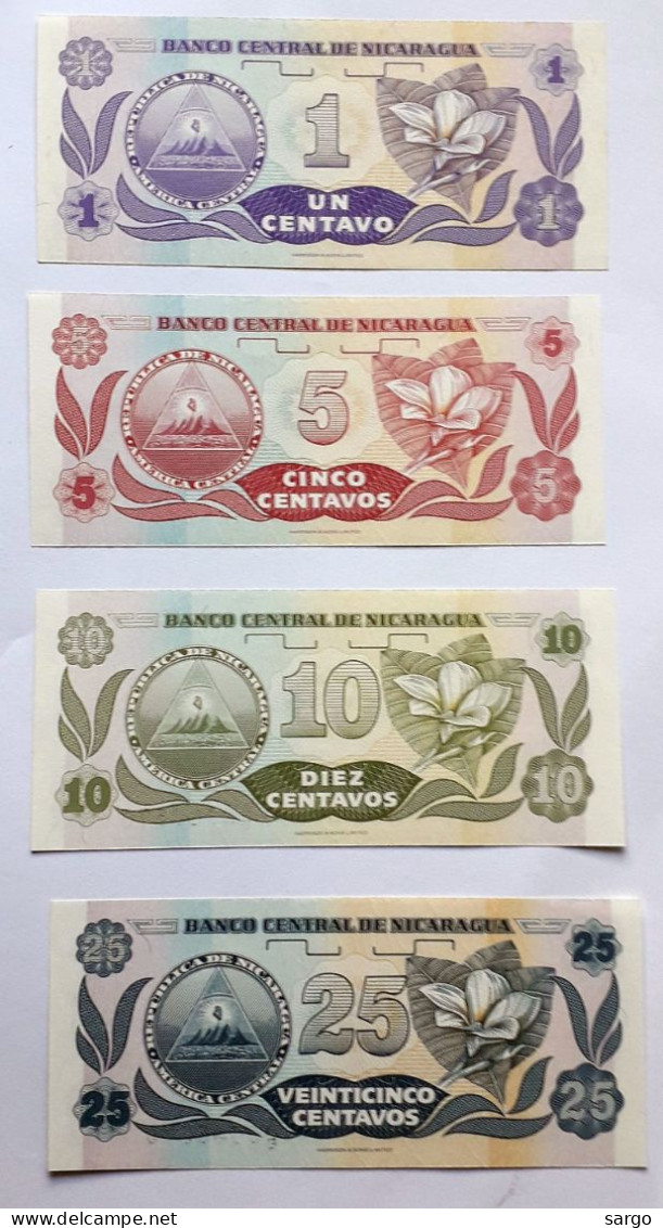 NICARAGUA - 1,5,4,25 CENTAVOS - P FROM 167 TO 170 (1991)  - 4 PCS - UNC - BANKNOTES - PAPER MONEY - CARTAMONETA - - Nicaragua